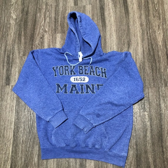York Beach Maine 1652 Graphic Pullover Hoodie Sweatshirt Blue M Beach Souvenir - Picture 7 of 8